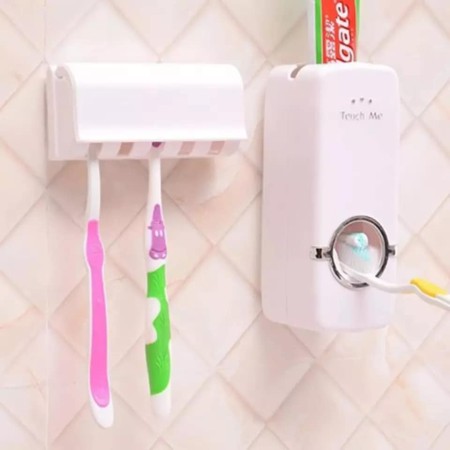 Best Quality Set of Toothpaste Dispenser & Brush Holder (White)